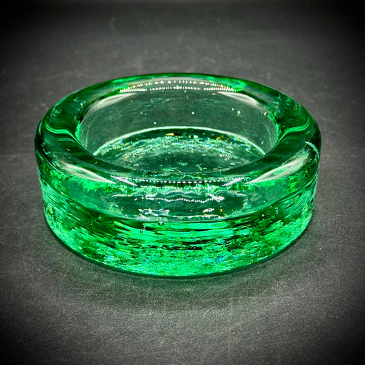 Blenko Style Recycled Green Art Glass Dish/Candleholder