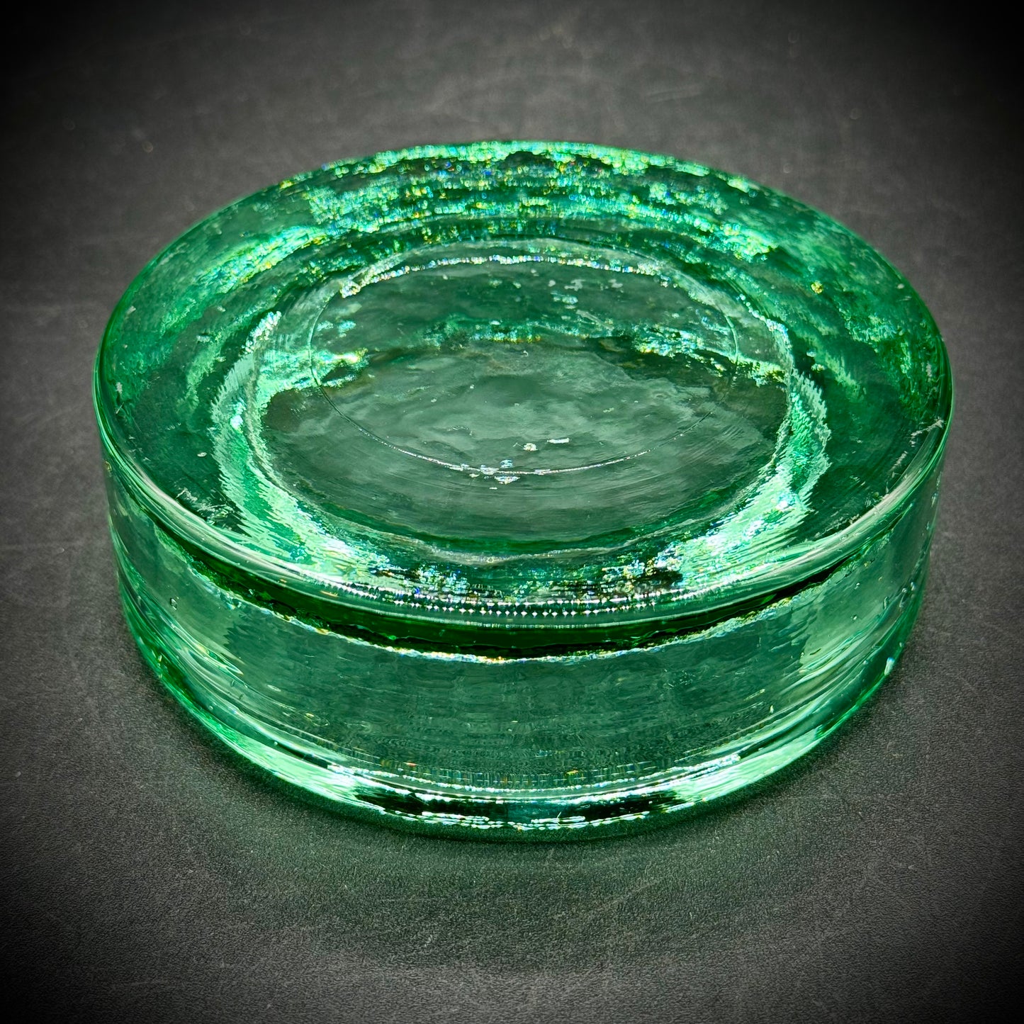 Blenko Style Recycled Green Art Glass Dish/Candleholder