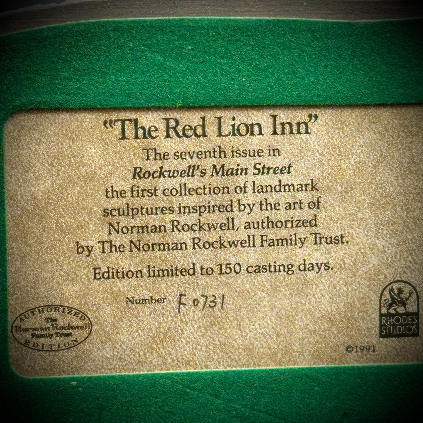 Vintage Rhodes Studio Rockwell's Hometown "The Red Lion Inn"