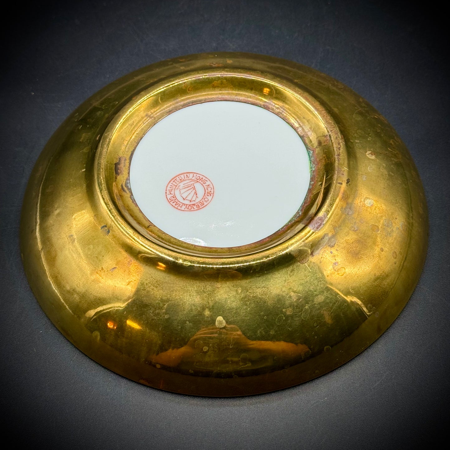 Vintage Chinese Brass Encased Hand Painted Porcelain Bowl