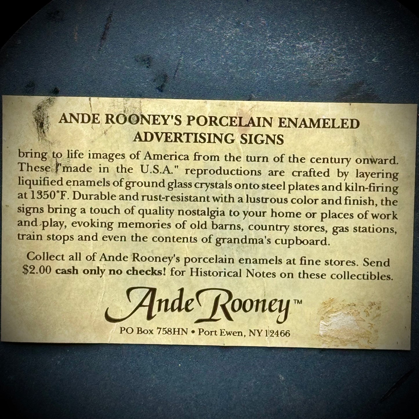 Ande Rooney Enamel Public Telephone Bell System Sign