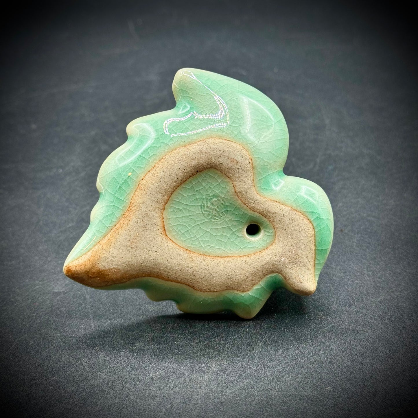 Vintage Porcelain Celadon Cat on Leaf