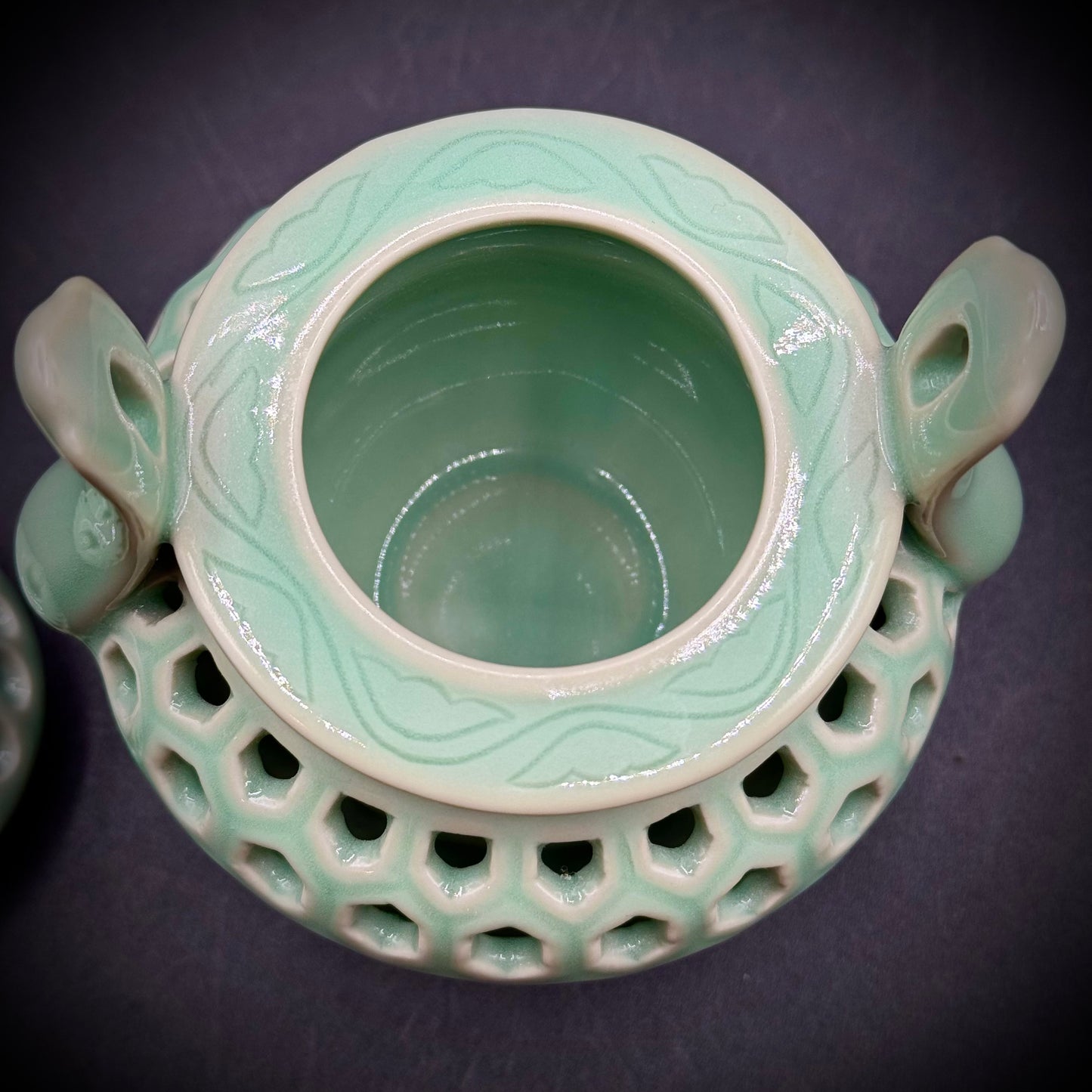 Japanese Celadon Porcelain Incense Pot