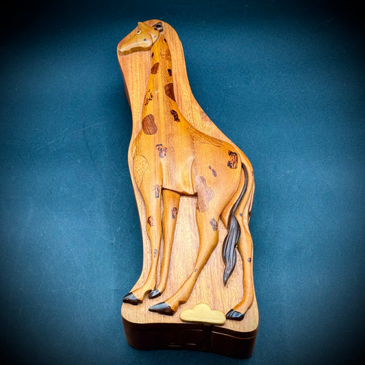 Carved Wood Large Giraffe Puzzle Box