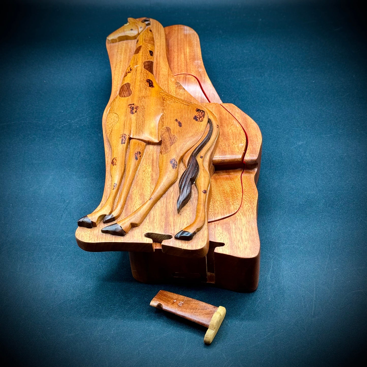 Carved Wood Large Giraffe Puzzle Box