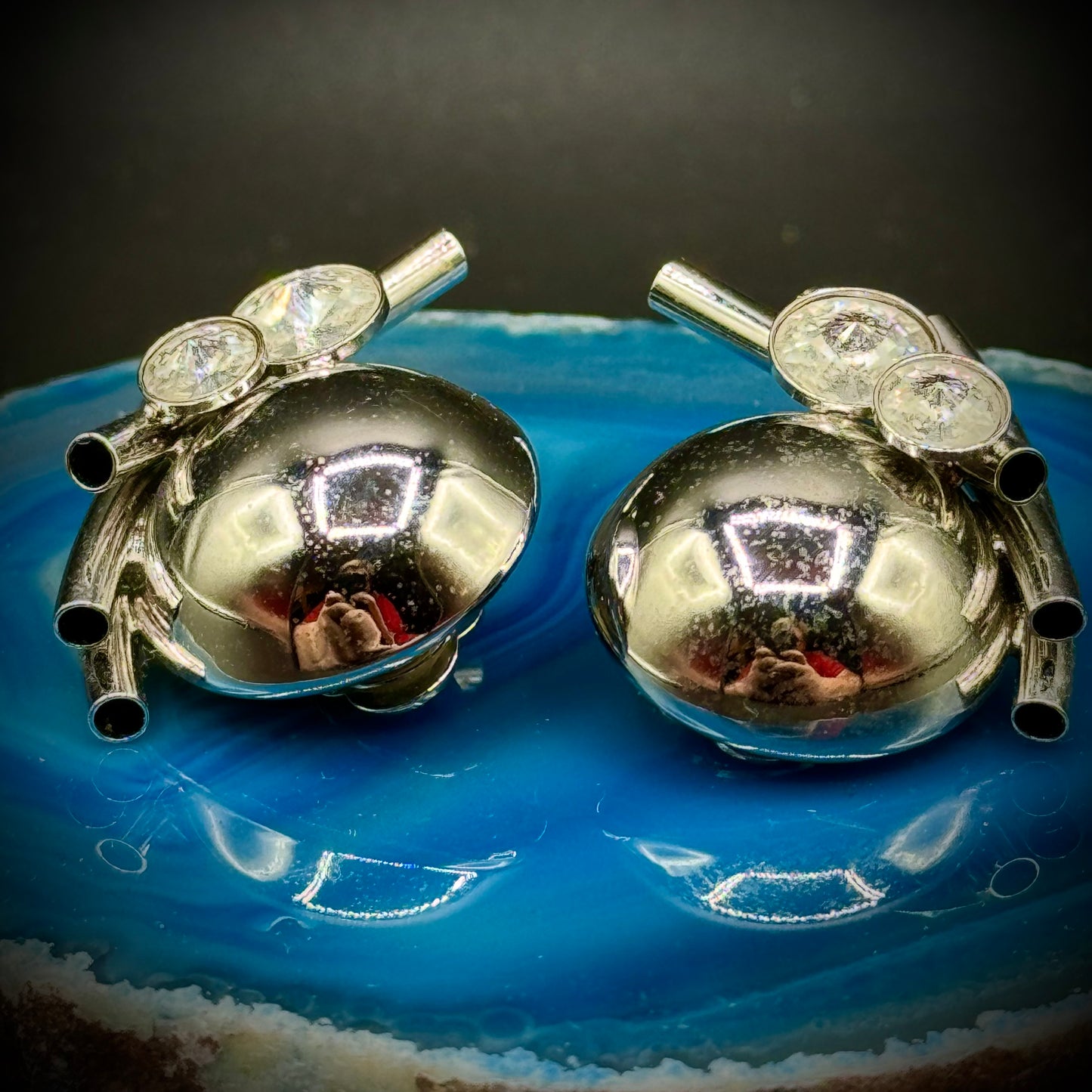 Vintage 80s Signed Astee Silver Plated Dome Modernist Earrings