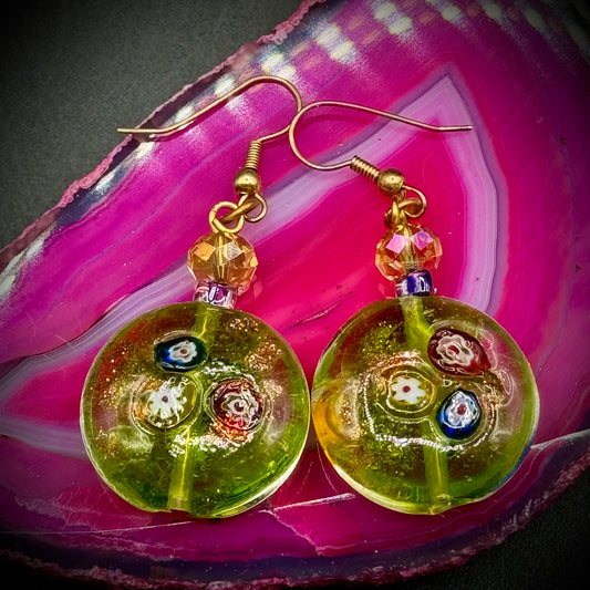 Glass Millefiori Dangle Earrings