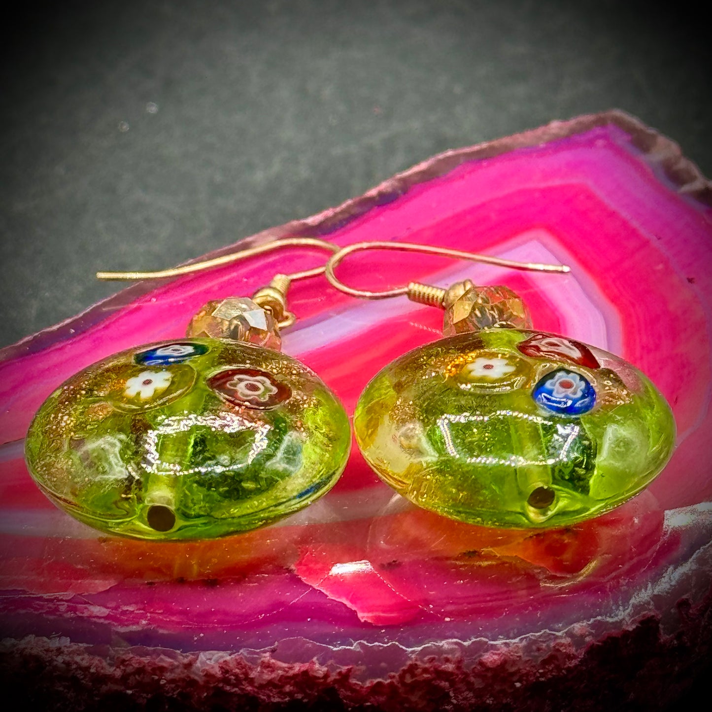 Glass Millefiori Dangle Earrings