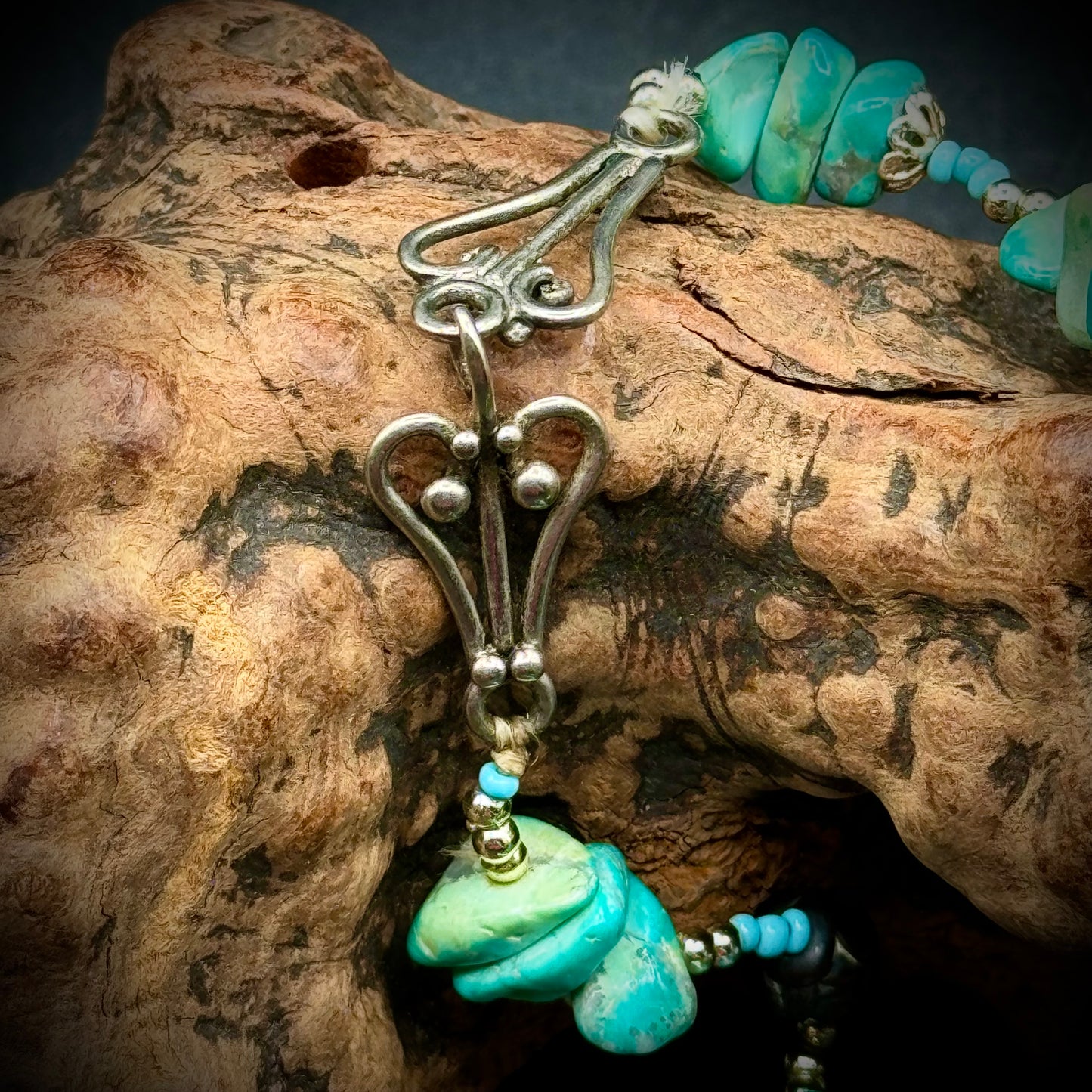 Natural Turquoise and Carved Bead Necklace