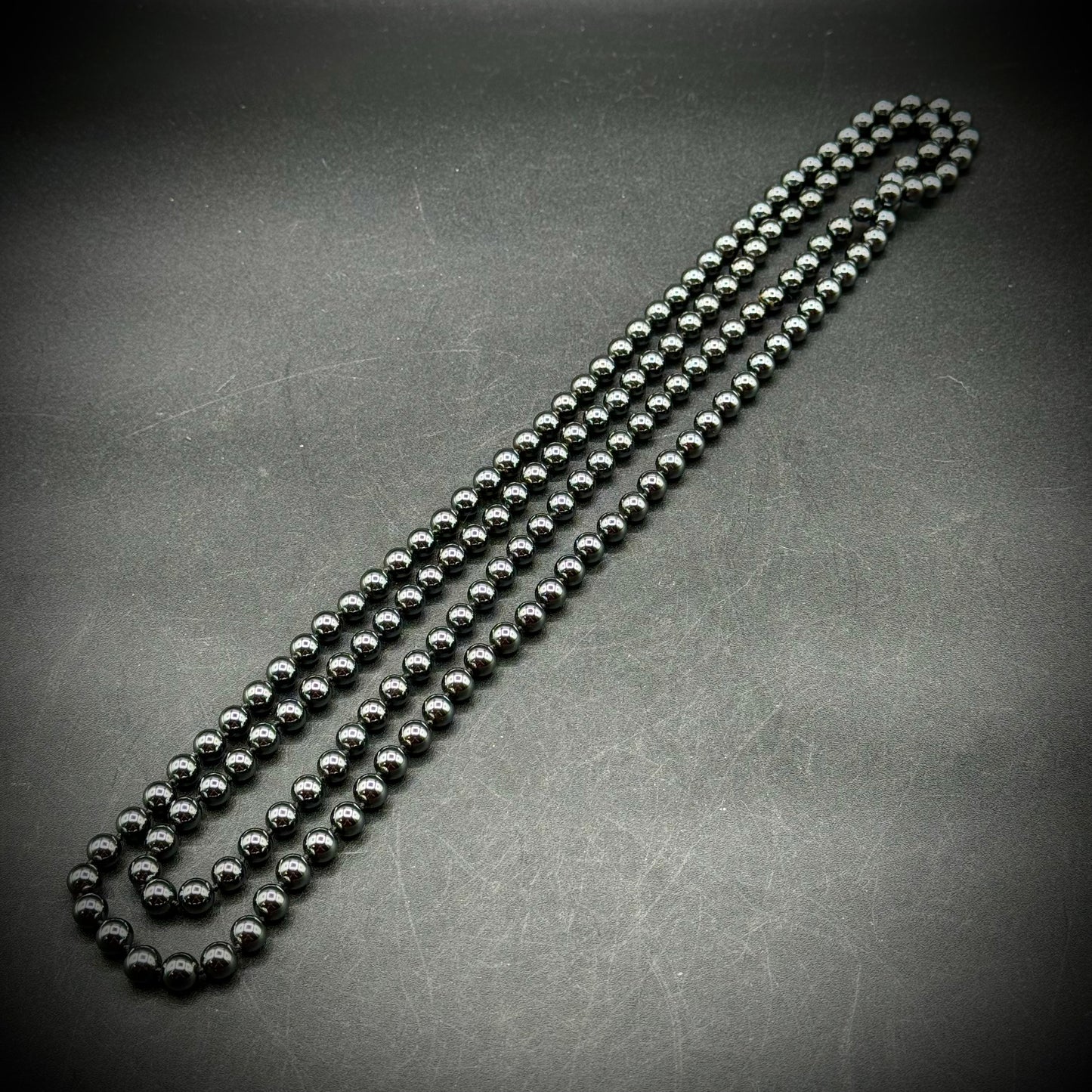 Natural Hematite Extremely Long Bead Necklace