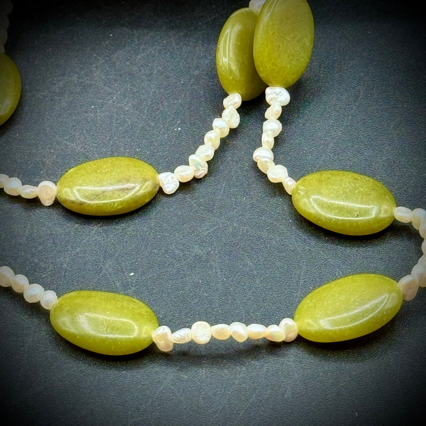 Green Olive Jade & Freshwater Pearl Necklace