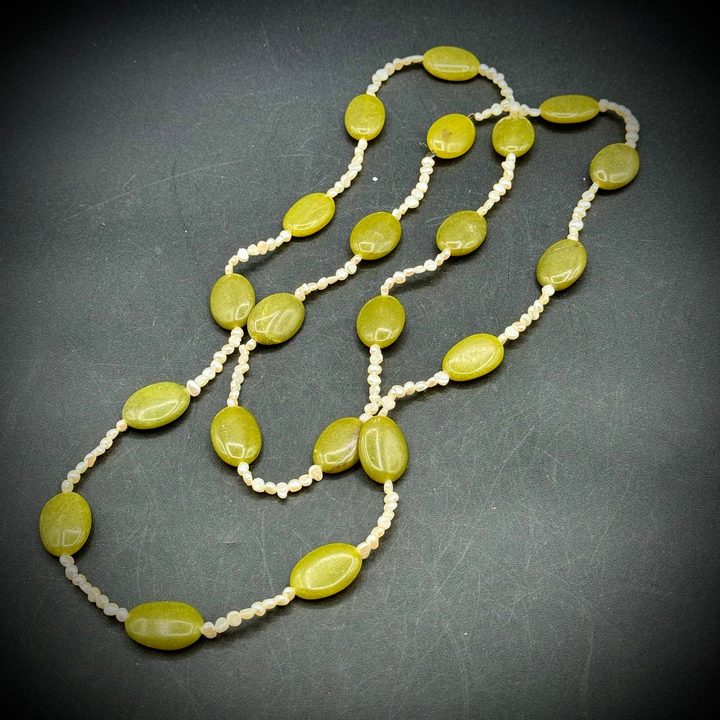 Green Olive Jade & Freshwater Pearl Necklace