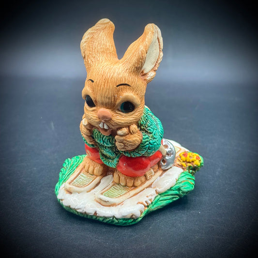 Vintage Hand Painted Stoneware Woodlander Skiing Bunny Figurine "Paul" - Made in England