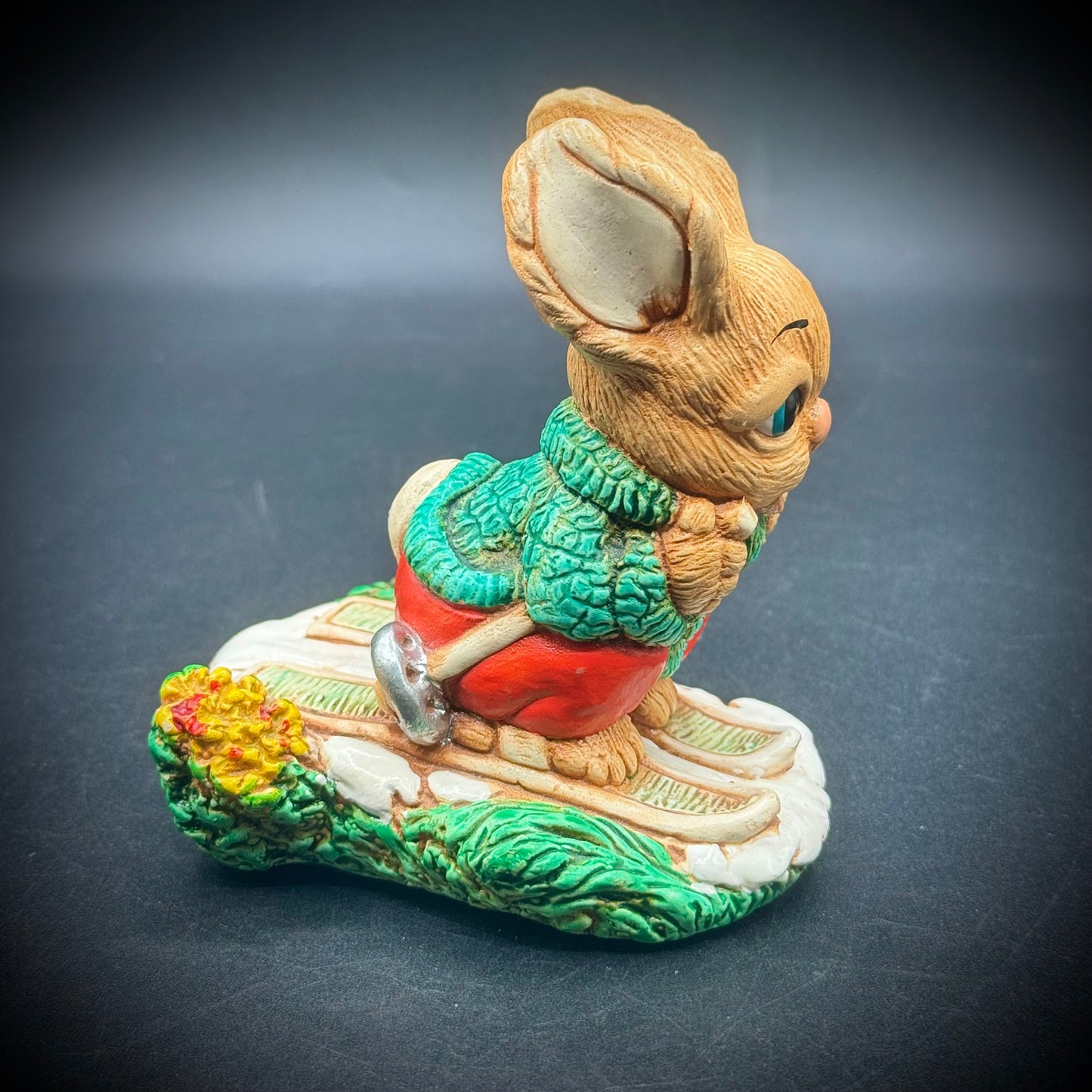 Vintage Hand Painted Stoneware Woodlander Skiing Bunny Figurine "Paul" - Made in England