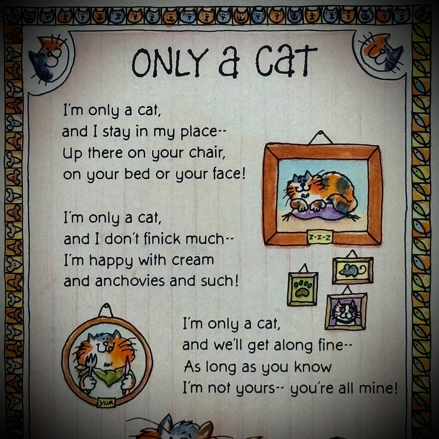 Vintage 1982 Hallmark Funny "Only A Cat" Poem Plaque