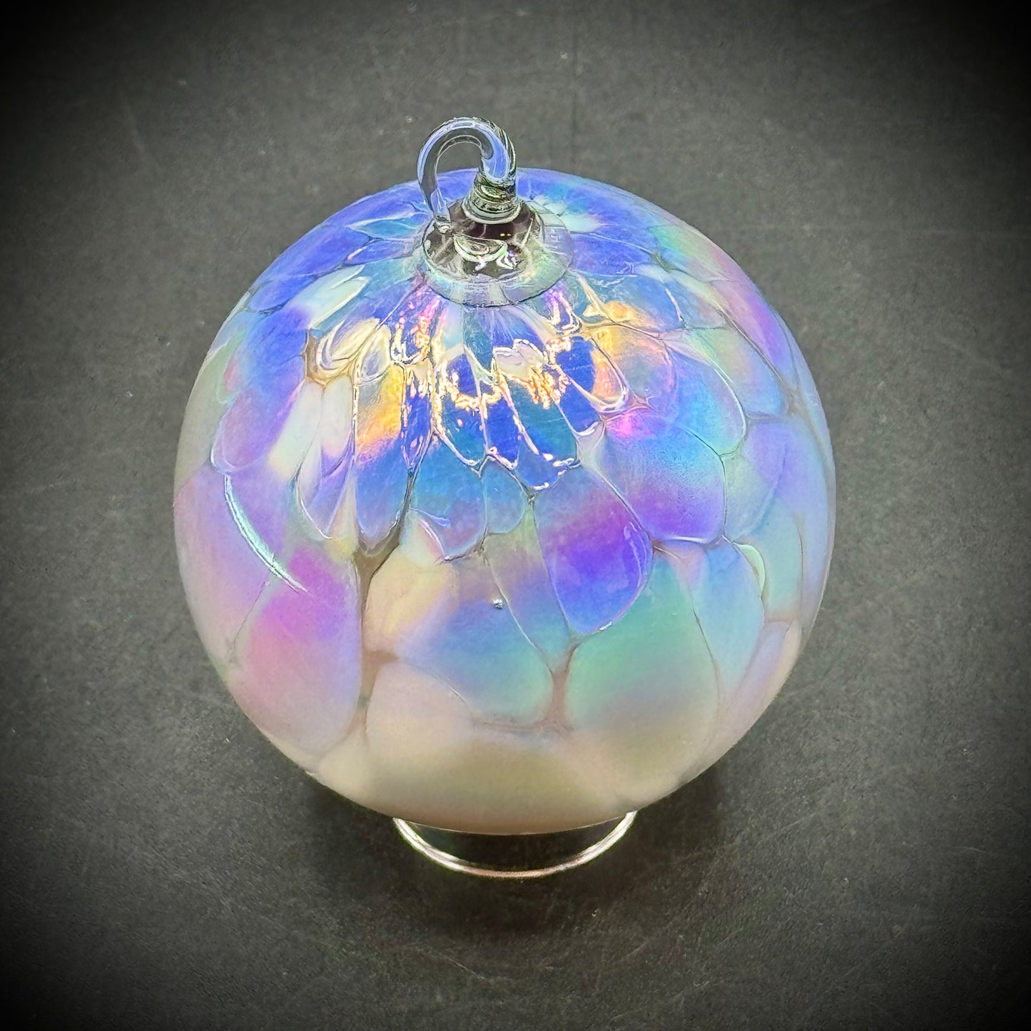 Hand Blown Art Glass Opalescent Hanging Decorative Ball