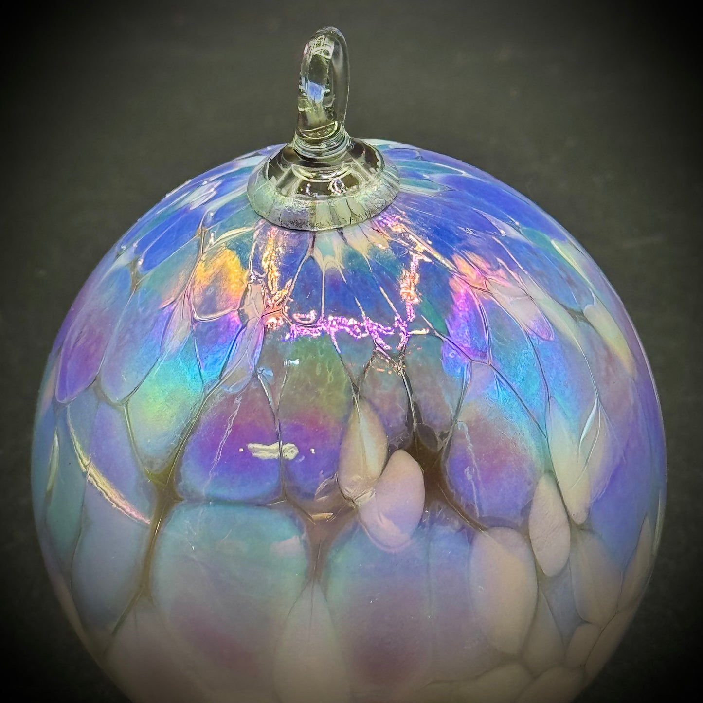 Hand Blown Art Glass Opalescent Hanging Decorative Ball