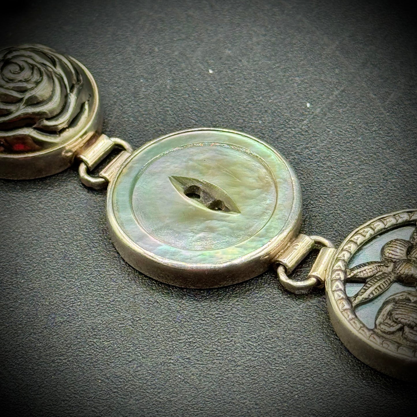 Solid Sterling Silver & Mother of Pearl Button Motif Bracelet