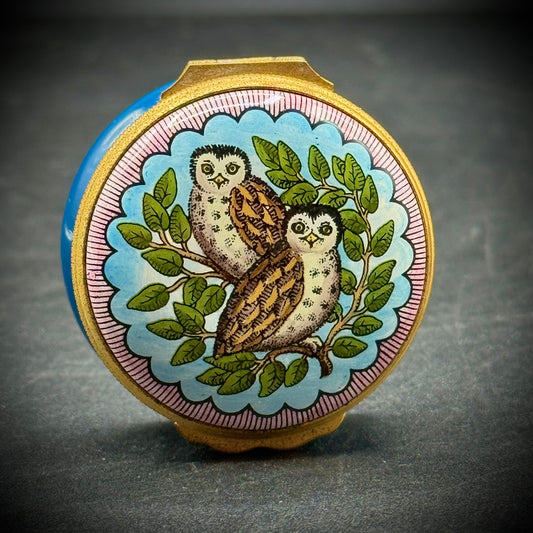 Vintage Halcyon Days Enamel Owl Trinket Box - Made in England