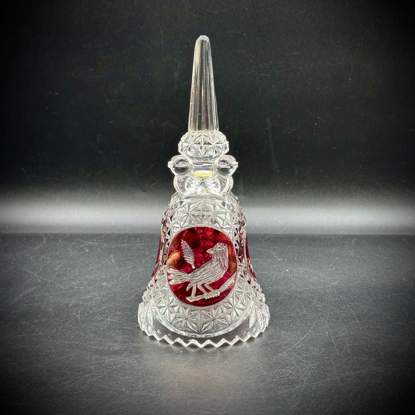 Vintage Cut to Clear Hofbauer Byrdes Bird Motif Crystal Bell
