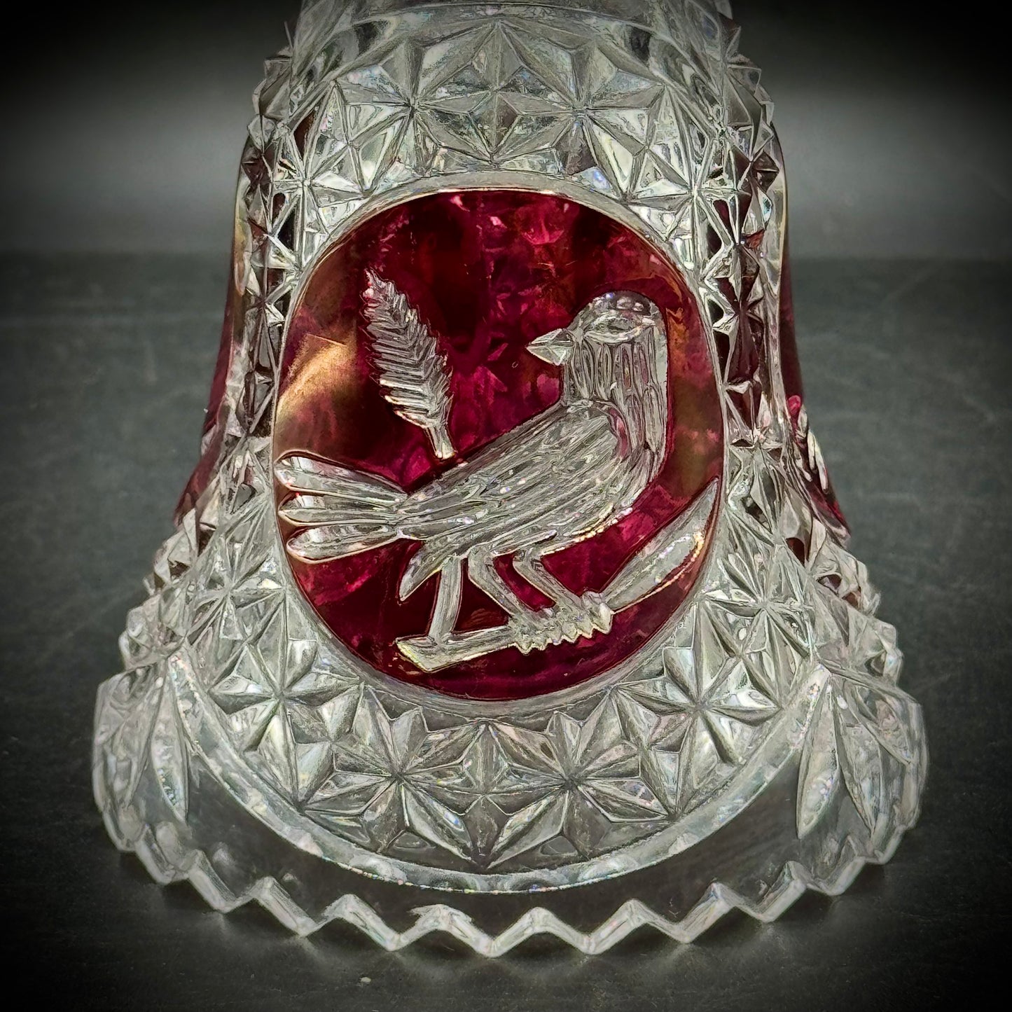 Vintage Cut to Clear Hofbauer Byrdes Bird Motif Crystal Bell