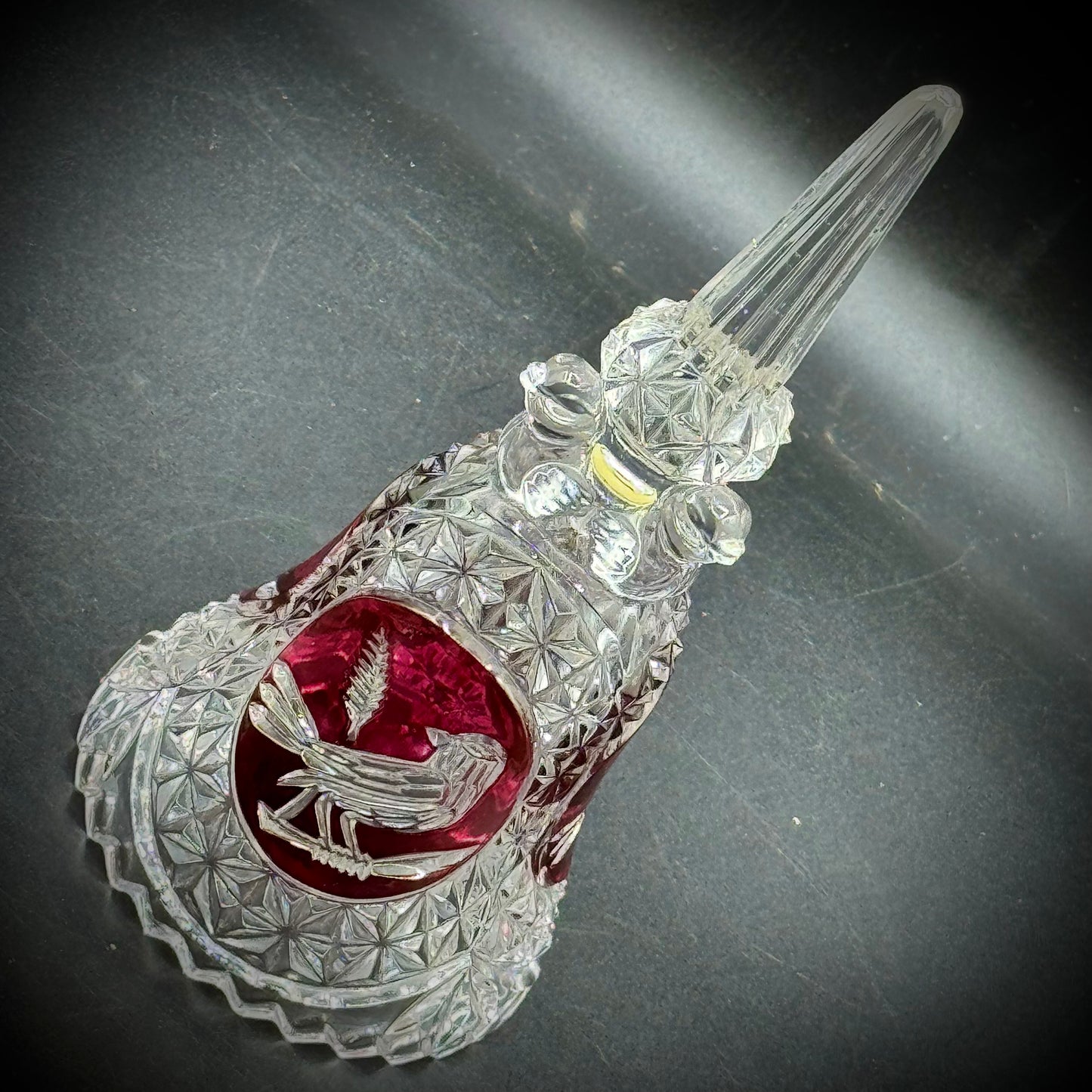 Vintage Cut to Clear Hofbauer Byrdes Bird Motif Crystal Bell