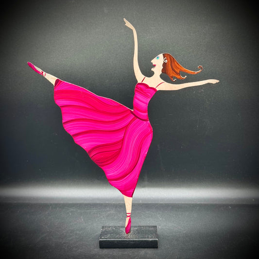 Artist Claudine Buell "Danseuse en Rose" Heavy Metal Sculpture on Base
