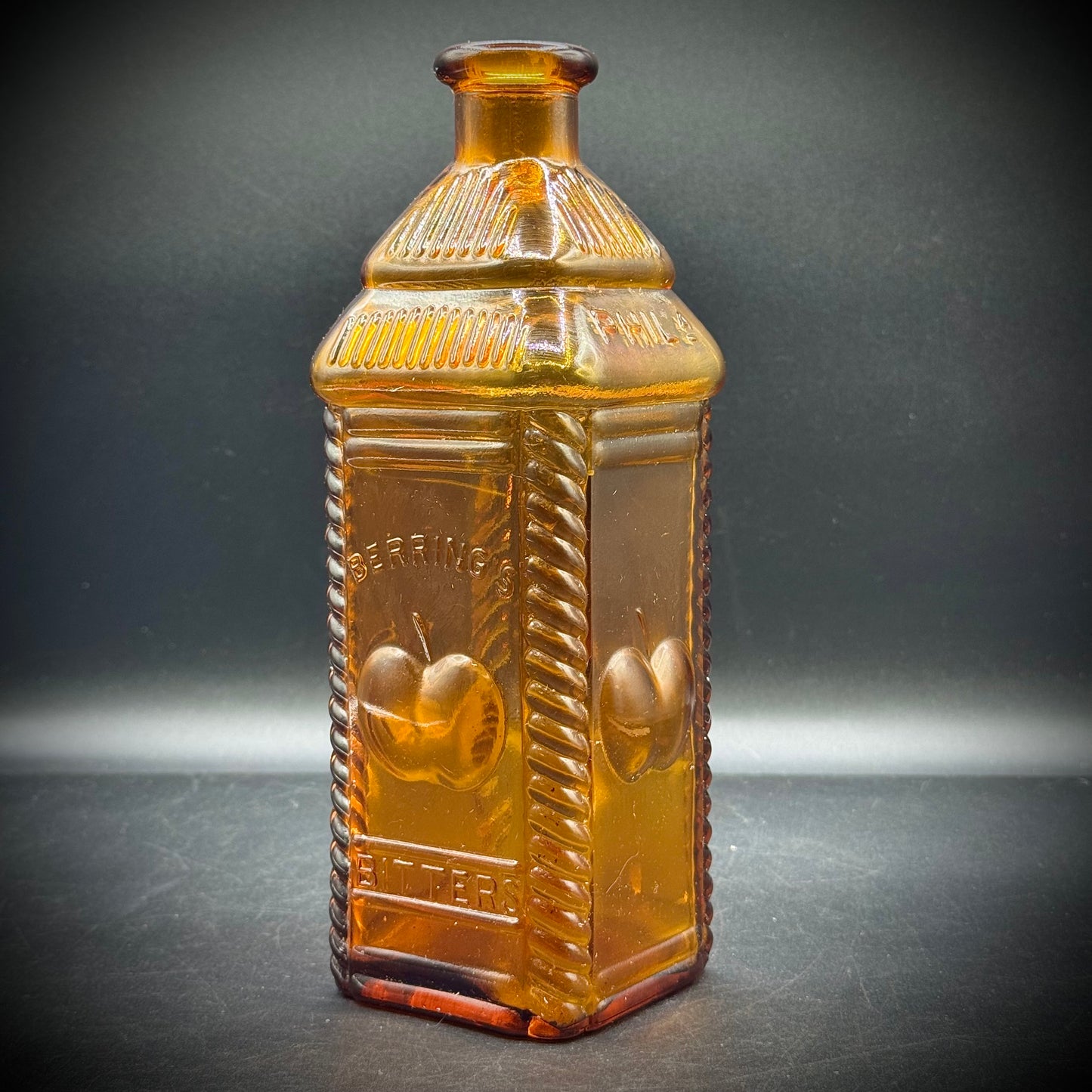 Vintage Wheaton Amber Bottle with Apple Bitters Motif
