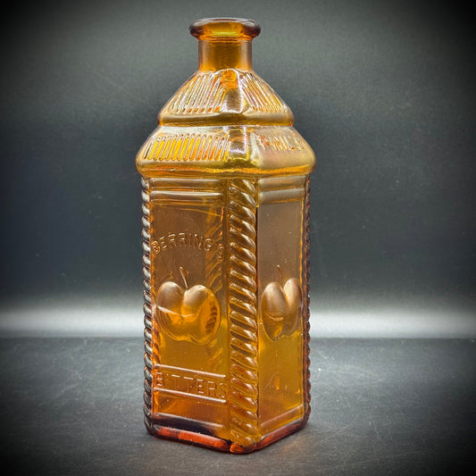 Vintage Wheaton Amber Bottle with Apple Bitters Motif