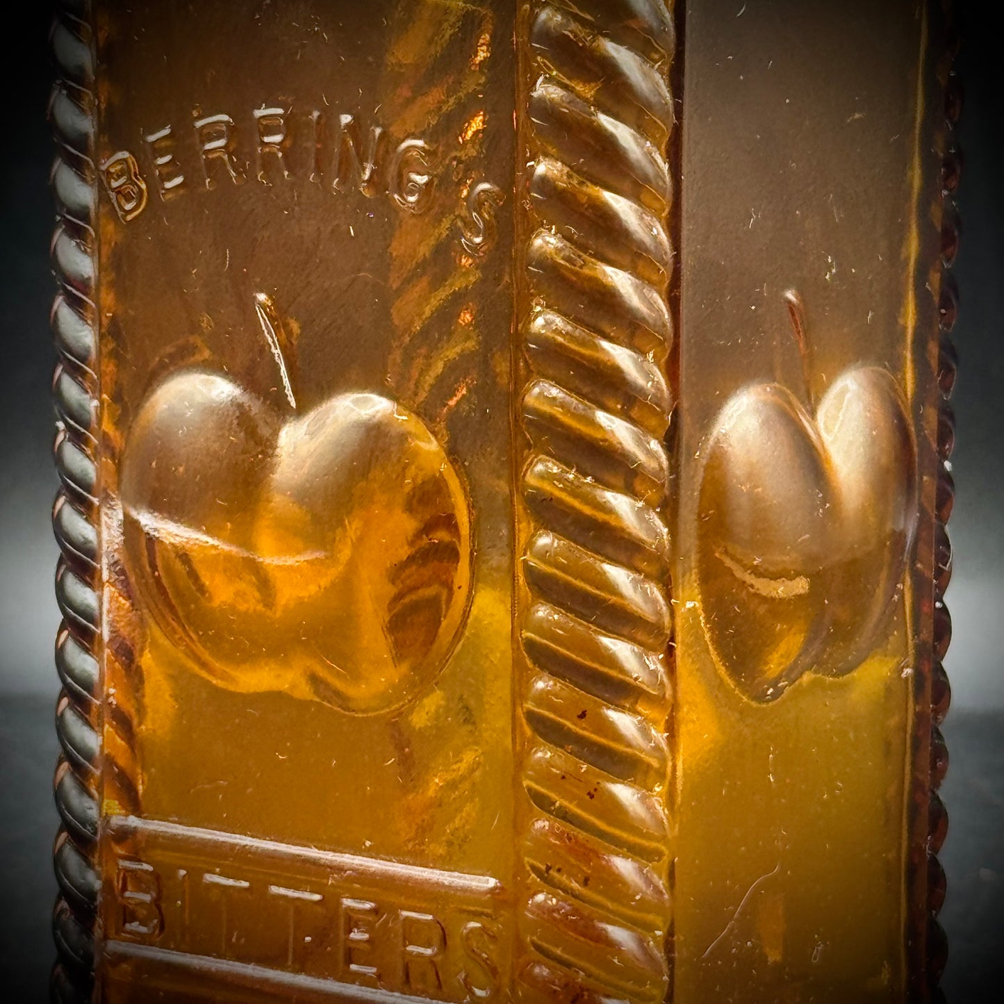 Vintage Wheaton Amber Bottle with Apple Bitters Motif