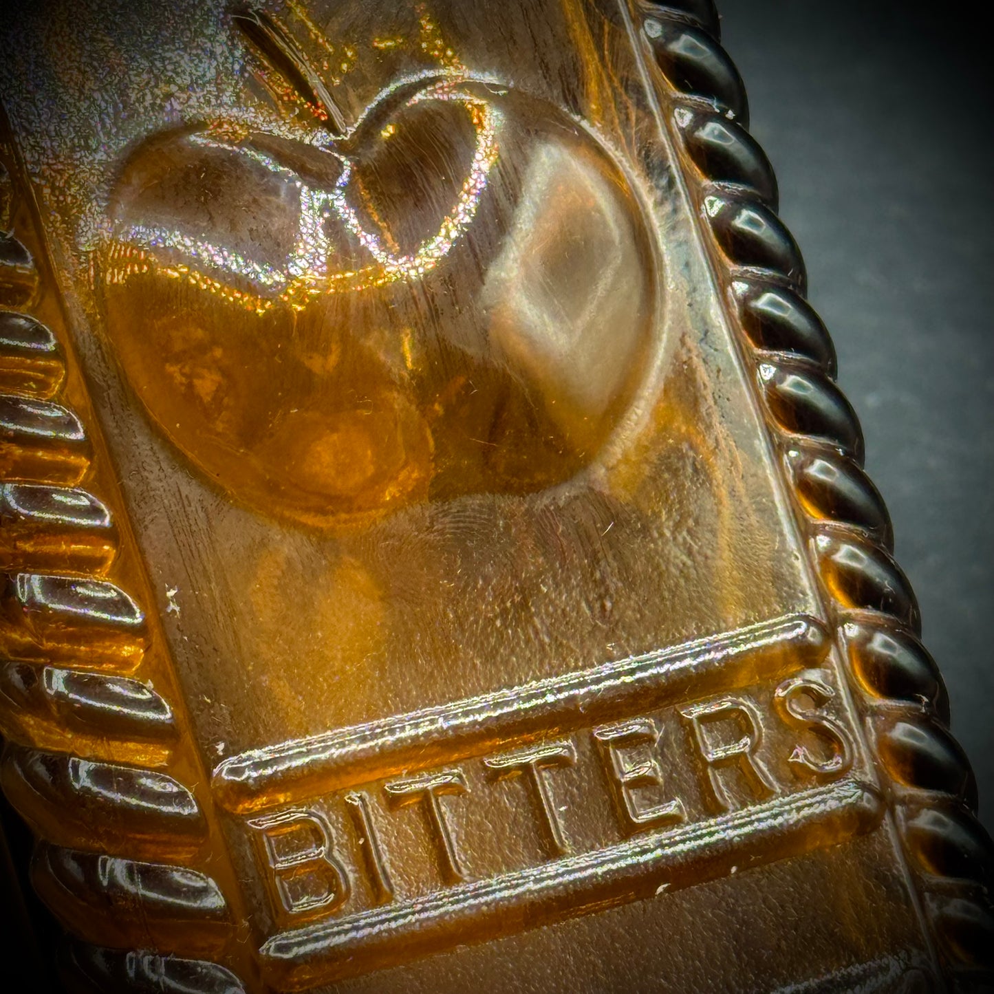 Vintage Wheaton Amber Bottle with Apple Bitters Motif