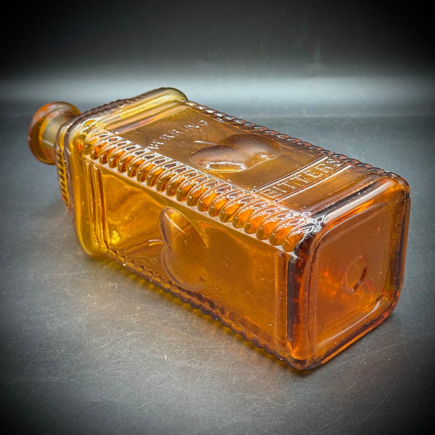 Vintage Wheaton Amber Bottle with Apple Bitters Motif