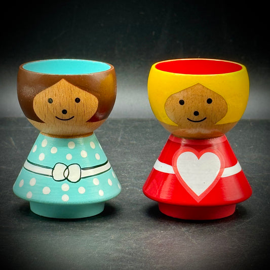 Pair of Danish Modern Lucie Kass Painted Wood Egg Cups