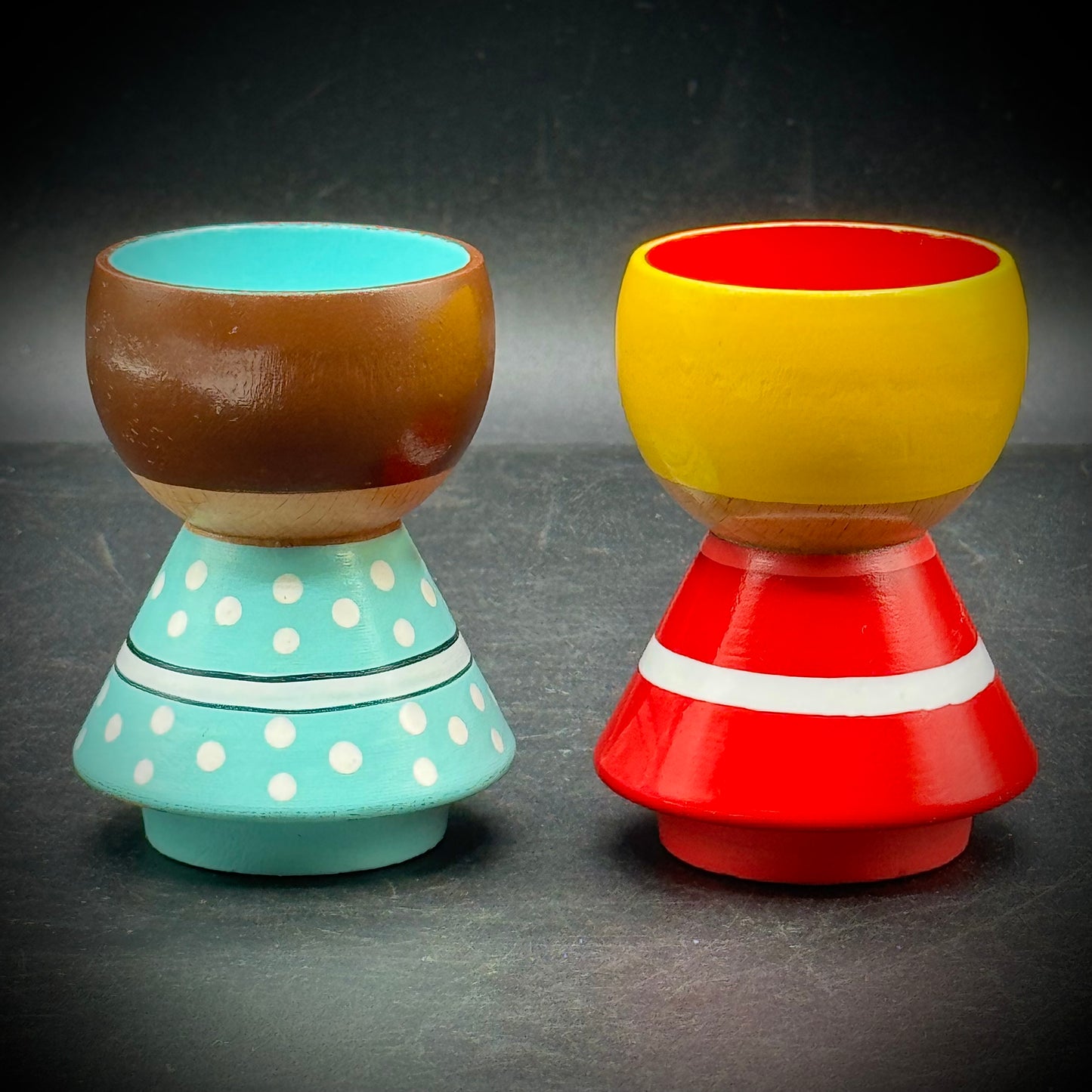 Pair of Danish Modern Lucie Kass Painted Wood Egg Cups