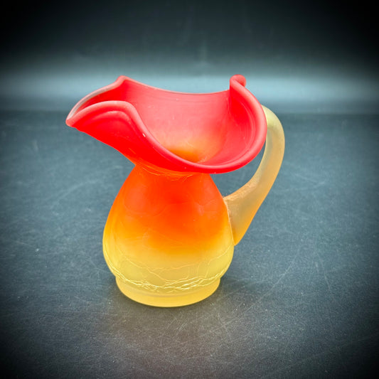 Vintage Small Crackle Glass Amberina Style Pitcher