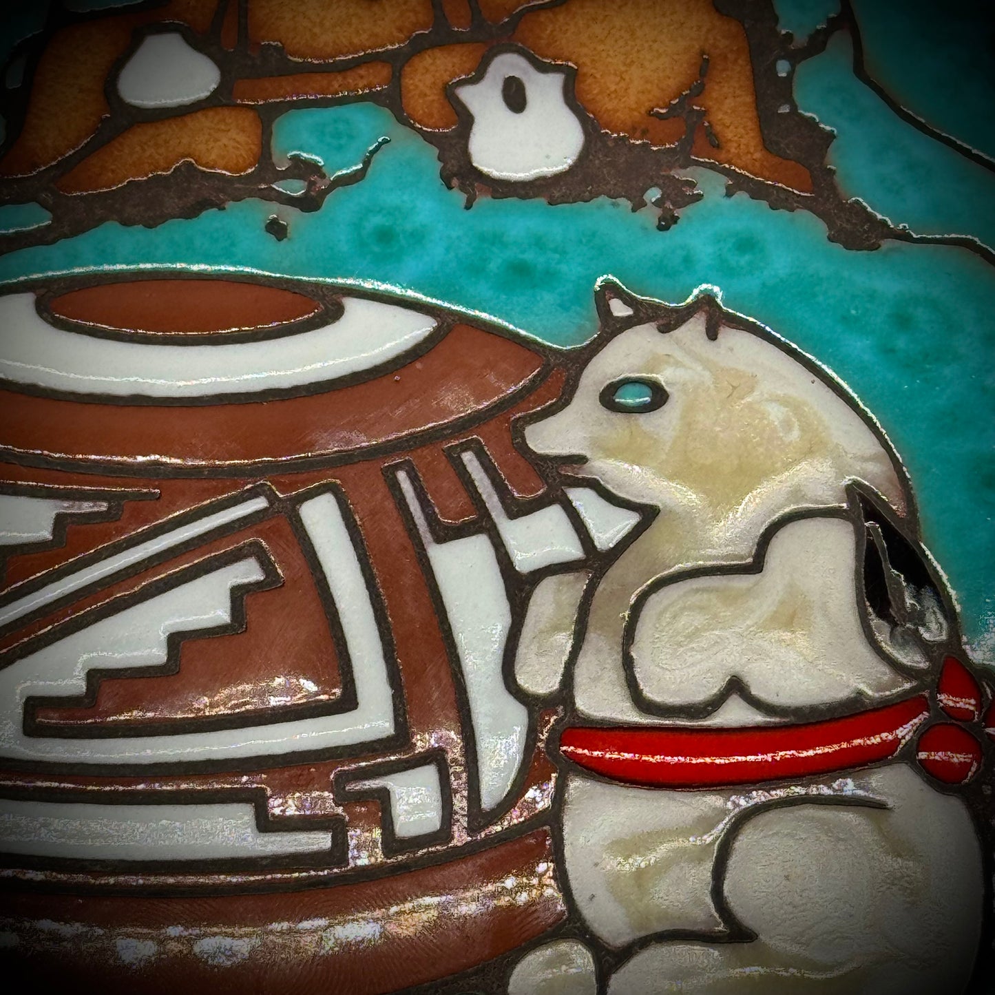 Vintage Artist Cleo Teissedre Native American Style Bear Pottery Tile/Trivet