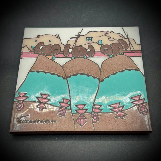 Vintage Artist Cleo Teissedre Native American Style Pueblo Pottery Tile/Trivet