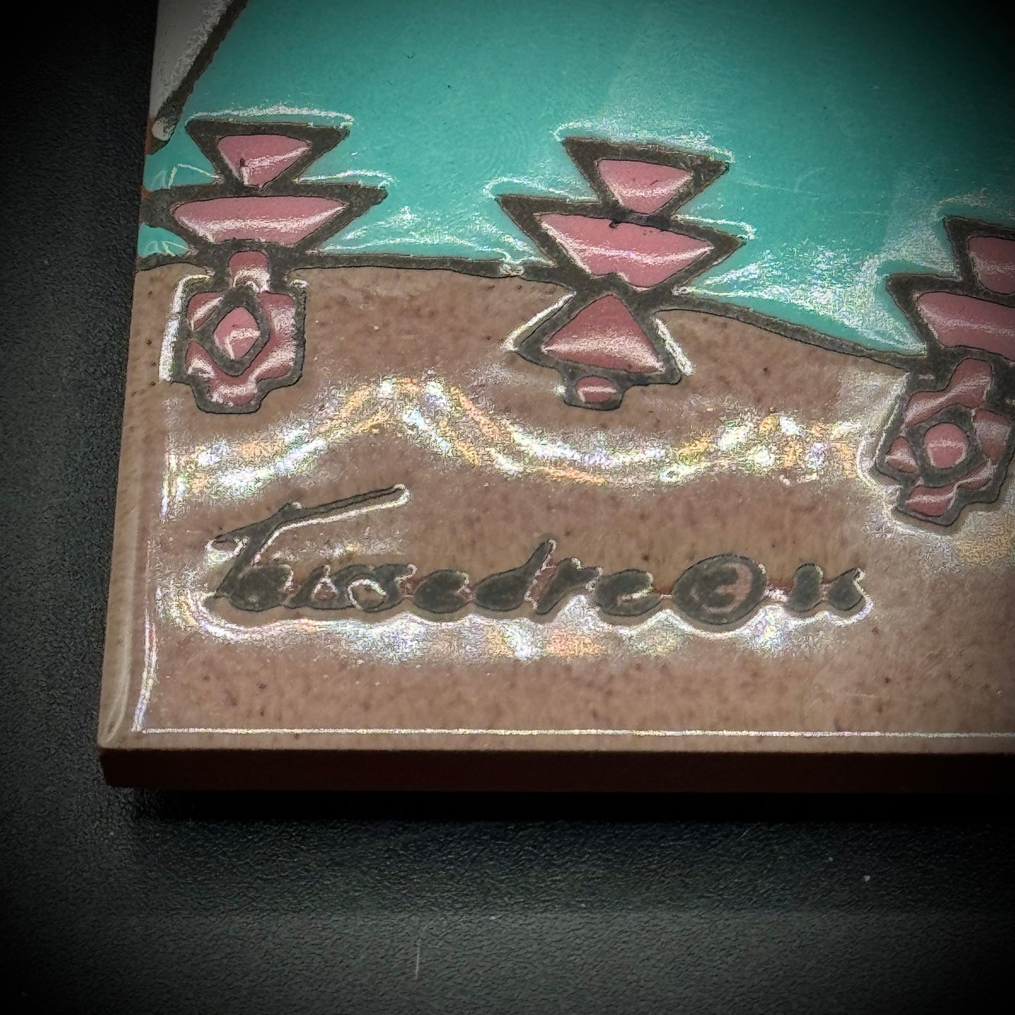 Vintage Artist Cleo Teissedre Native American Style Pueblo Pottery Tile/Trivet