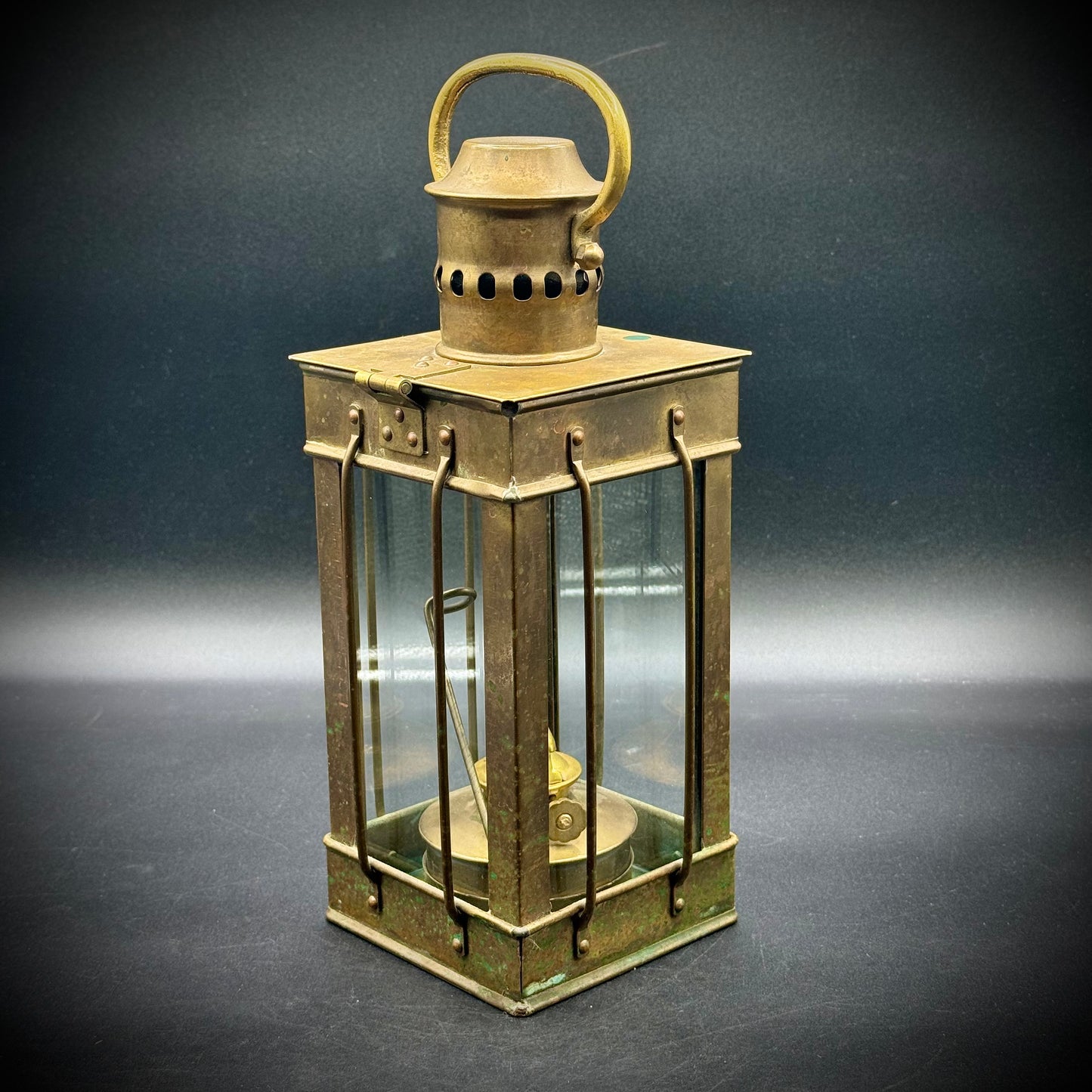 True Vintage Heavy Brass Lantern with Wedge Wick Base