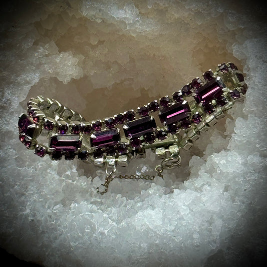 Vintage Purple Rhinestone Bracelet w/Safety Chain