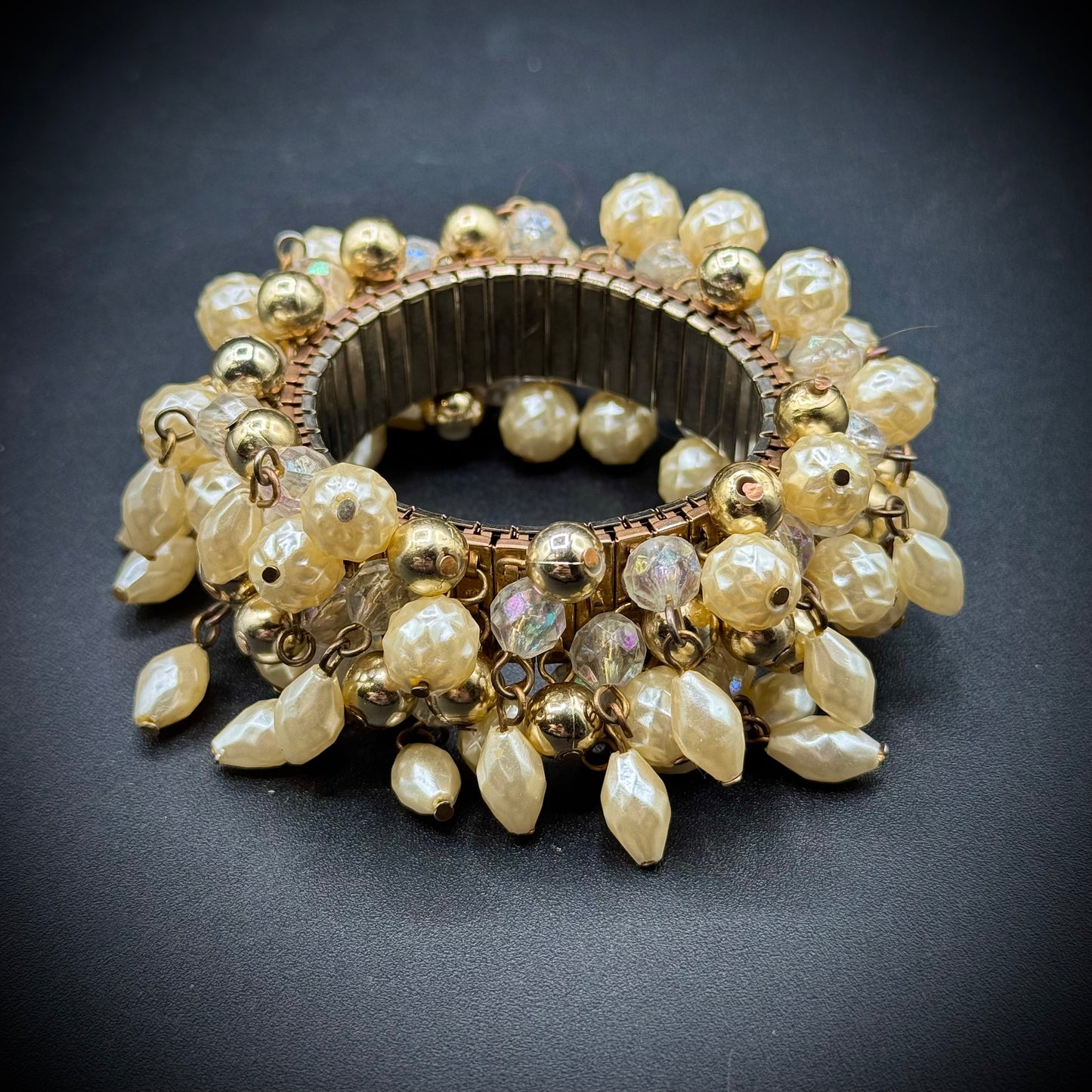 Vintage Expanding Cha Cha Bracelet with Faux Pearls