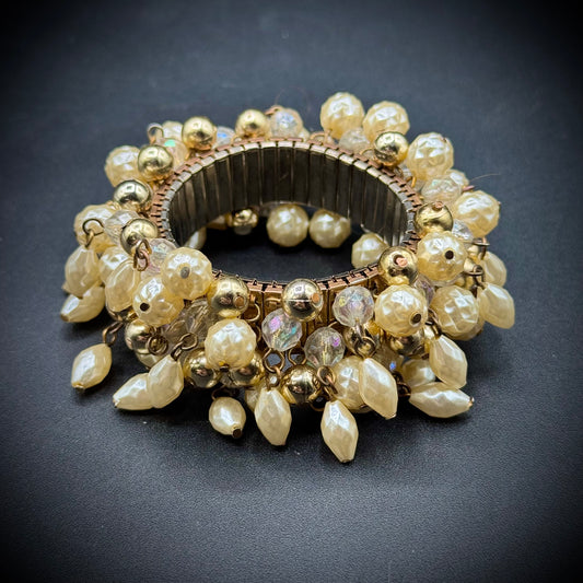 Vintage Expanding Cha Cha Bracelet with Faux Pearls
