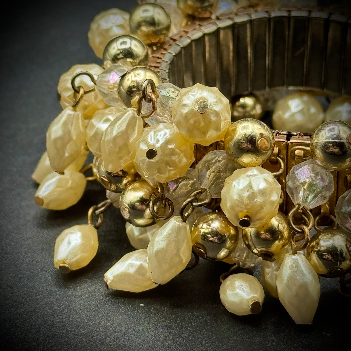 Vintage Expanding Cha Cha Bracelet with Faux Pearls