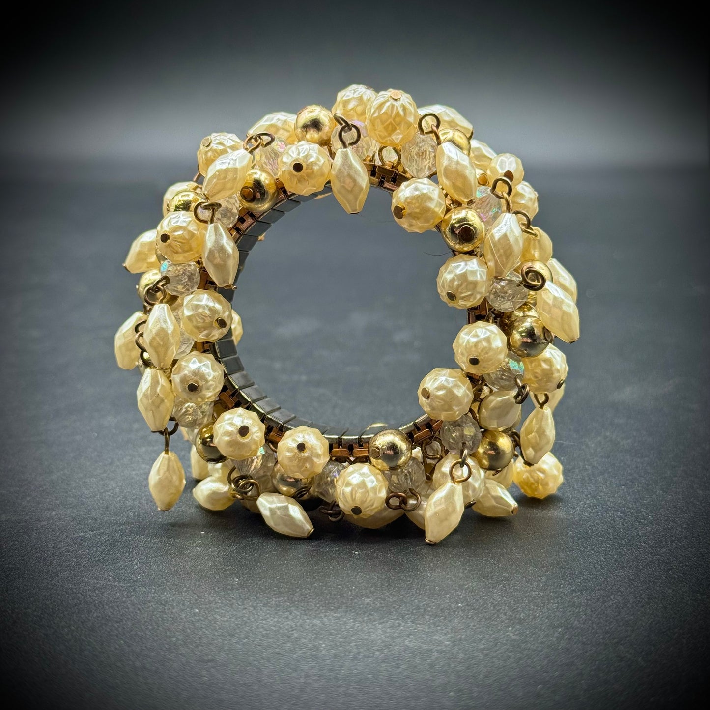 Vintage Expanding Cha Cha Bracelet with Faux Pearls