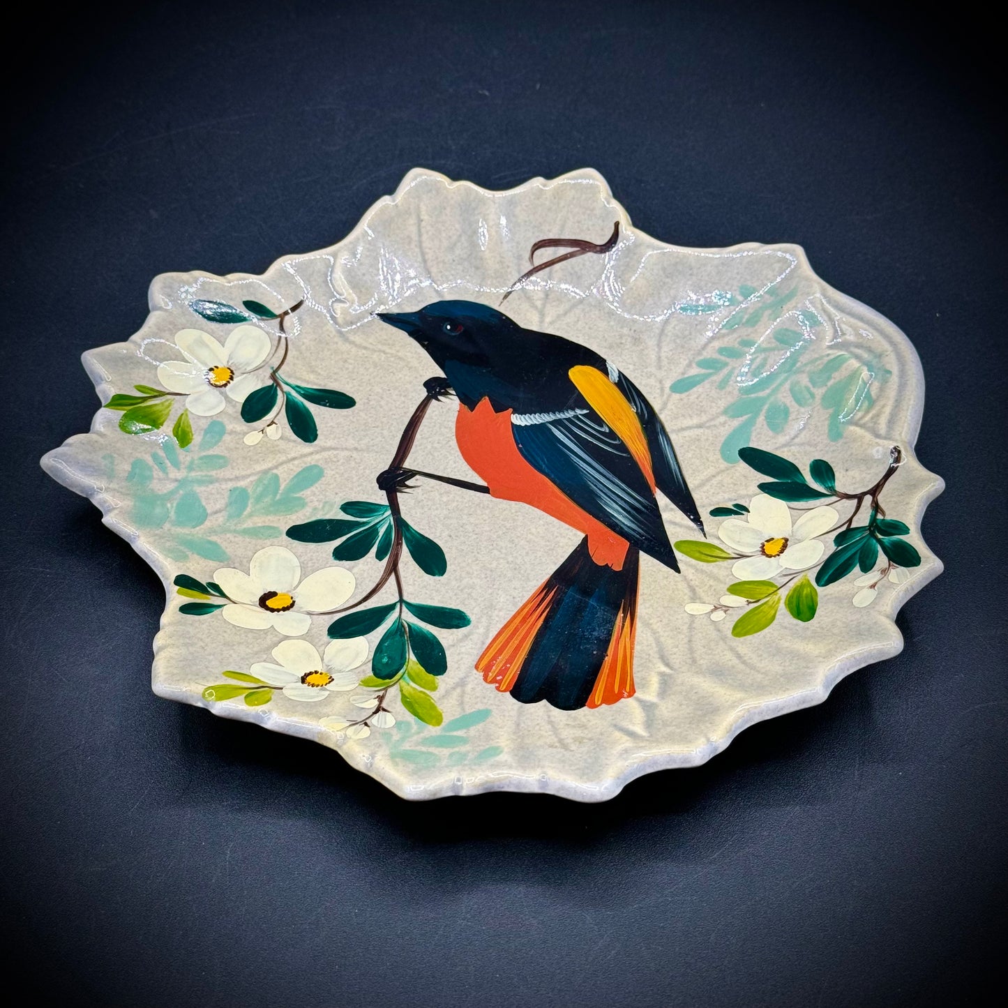 Vintage Woodfield by Steubenville Hand Painted Lummis Studios Black & Orange Bird Plate