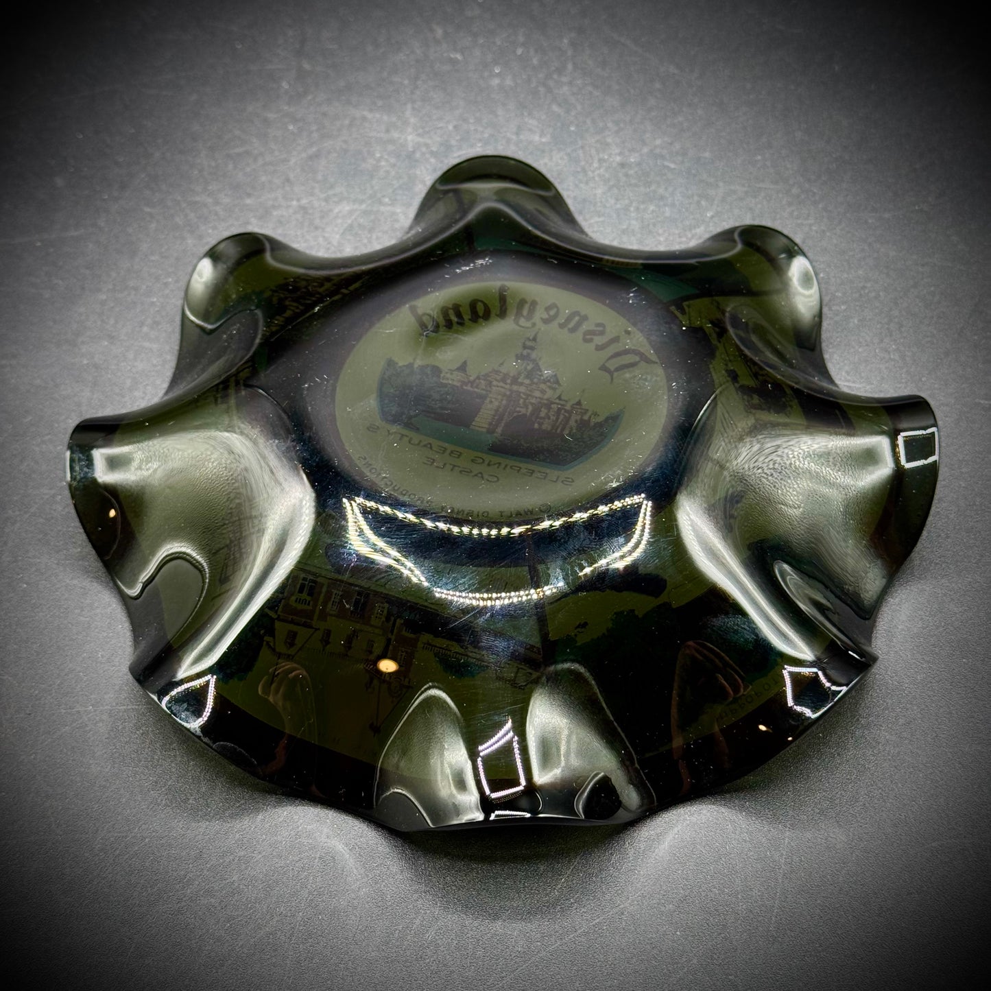 Vintage Disneyland Ruffled Black Glass Dish