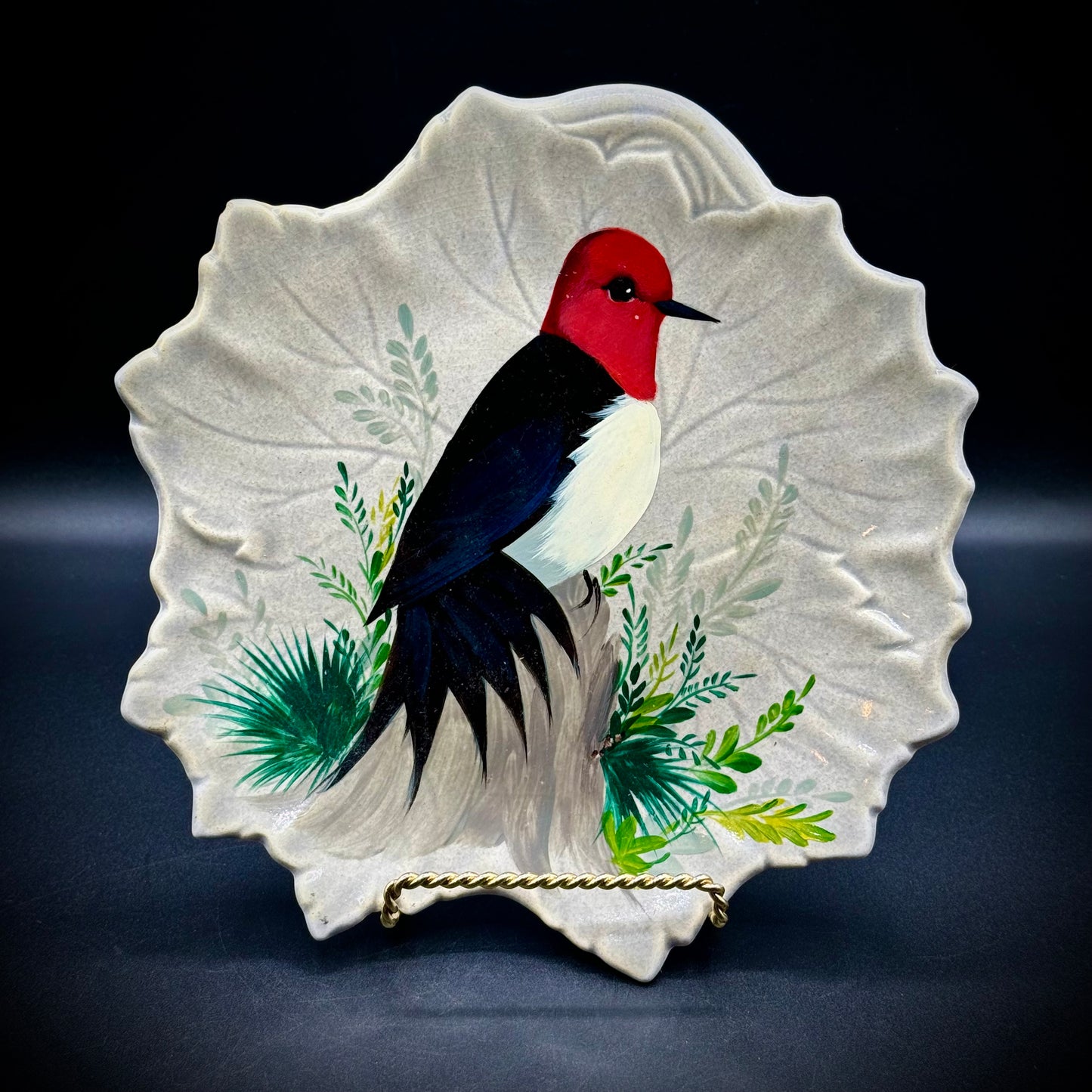 Vintage Woodfield by Steubenville Hand Painted Lummis Studios Black & Red Bird Plate