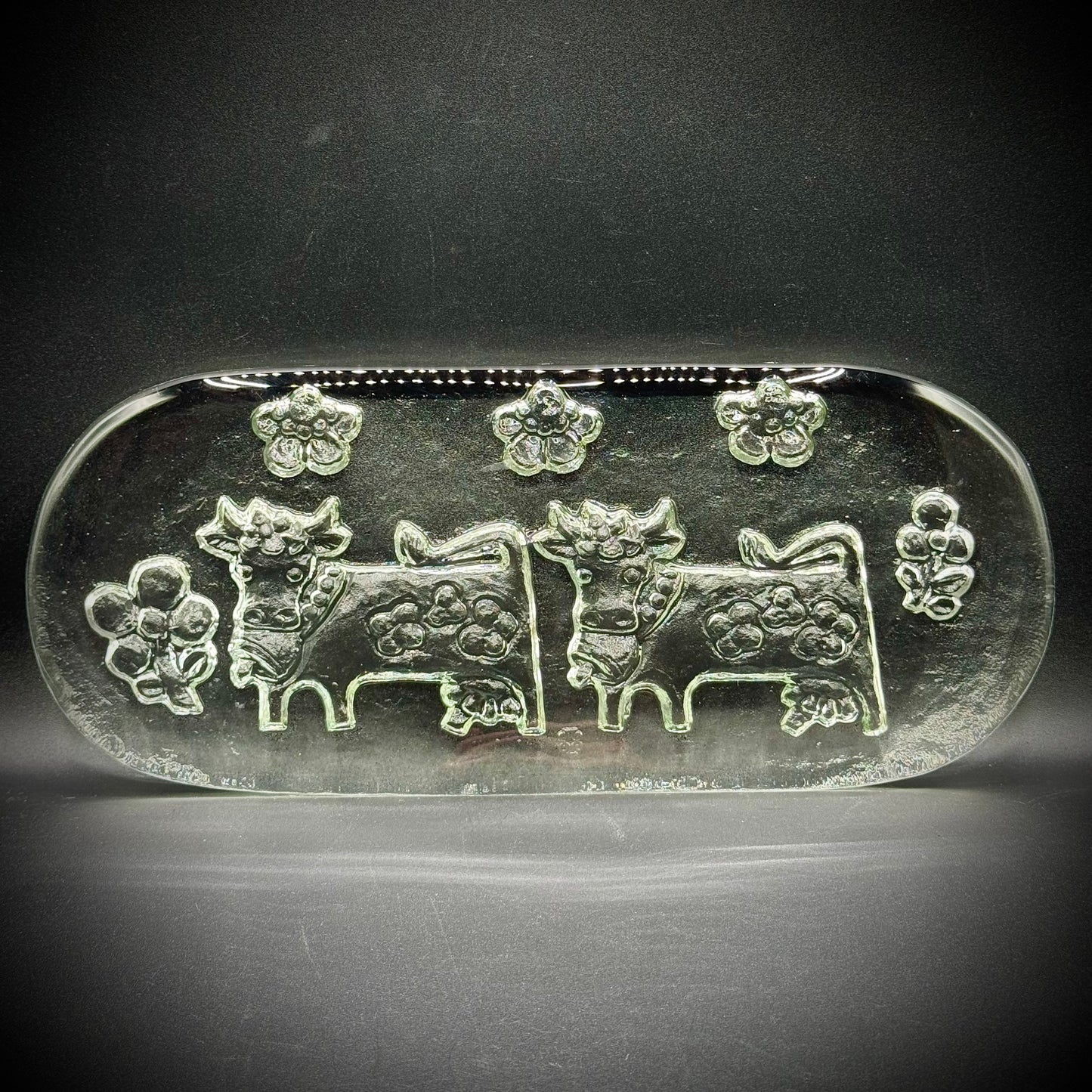 Vintage Glasi Hergiswil Swiss Cow "Olma" Large Cheese Plate