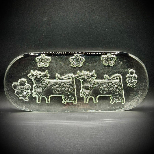 Vintage Glasi Hergiswil Swiss Cow "Olma" Large Cheese Plate