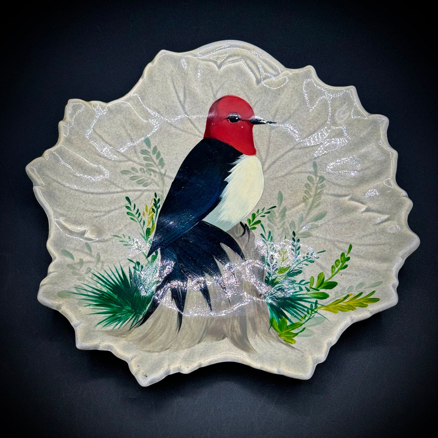 Vintage Woodfield by Steubenville Hand Painted Lummis Studios Black & Red Bird Plate